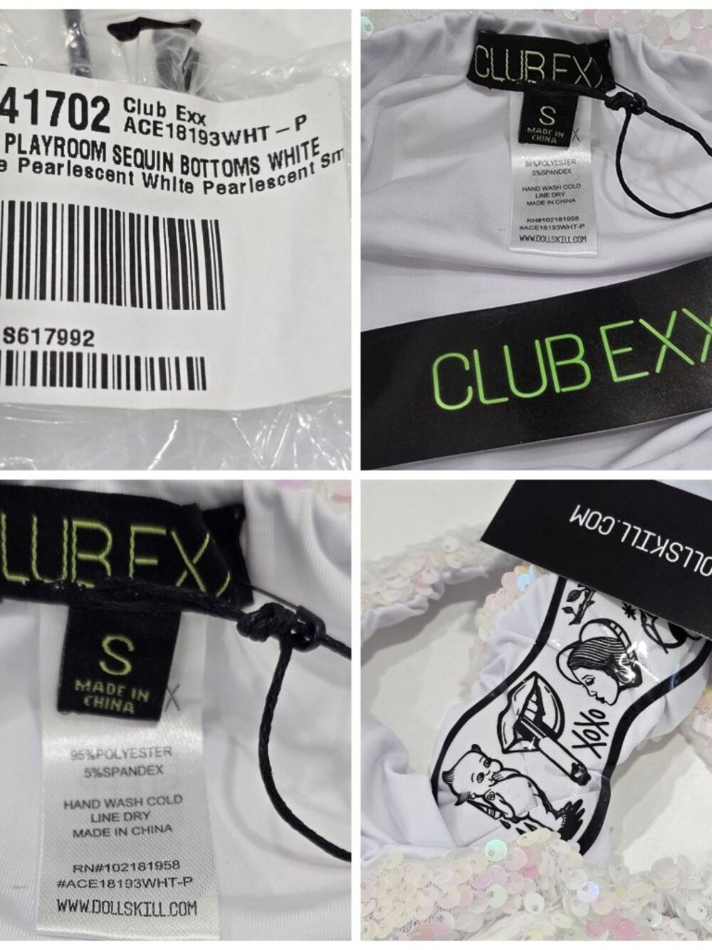 Club Exx ✦ Pixie Playroom Sequin Bottoms ✦ White Iridescent Ravewear S NWT - Picture 7 of 8